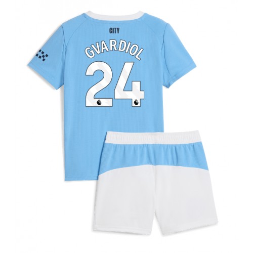 Stroje piłkarskie Manchester City Josko Gvardiol #24 Koszulka Podstawowej dla dzieci 2025-26 Krótki Rękaw (+ szorty)